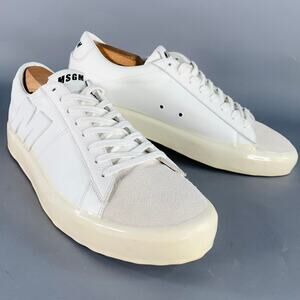 MSGM Size 8 White Leather Suede Trim Lace-Up Low Top Sneakers